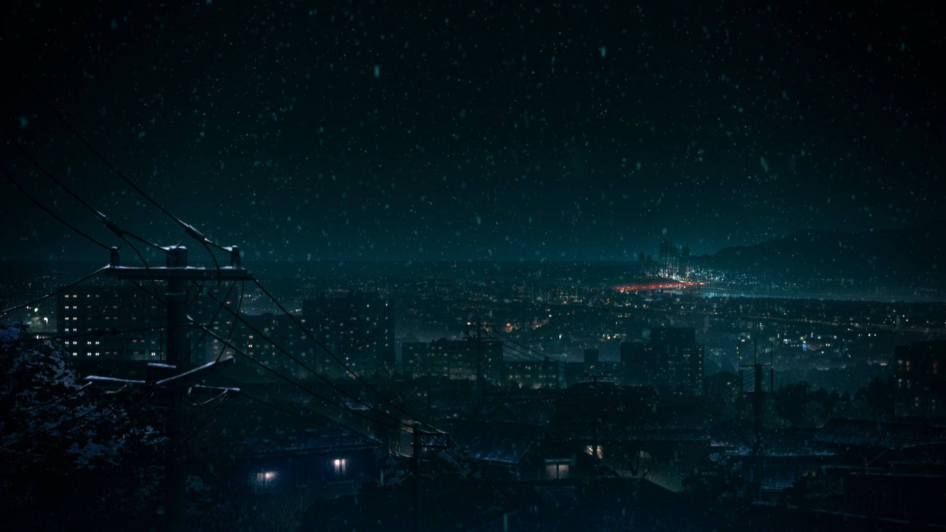 Look Out Over The Scenic Anime Night City Background