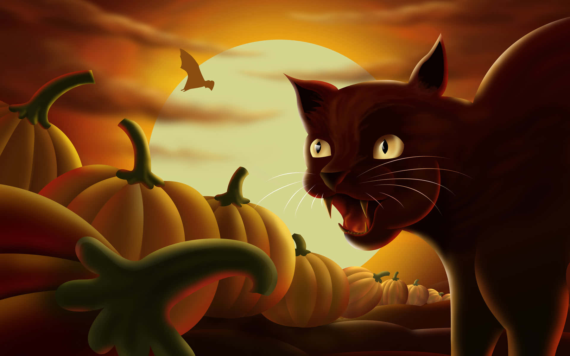 Look Out--this Halloween Cat Is Ready To Pounce Background