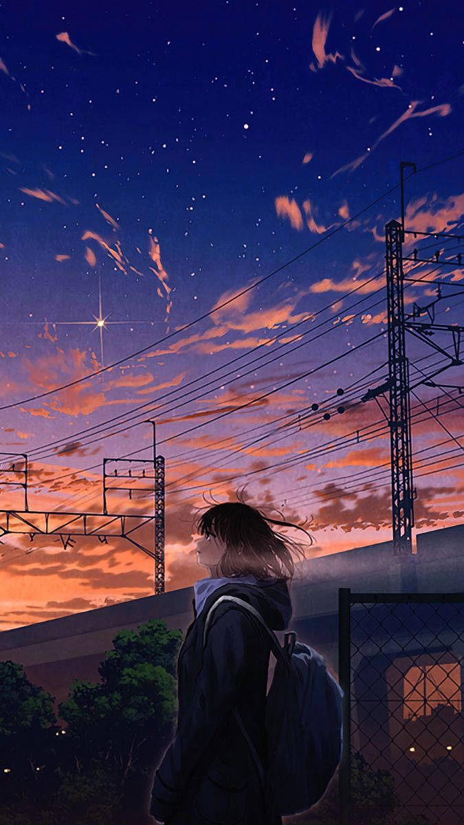 Looking At Sky Anime Aesthetic Sunset Background