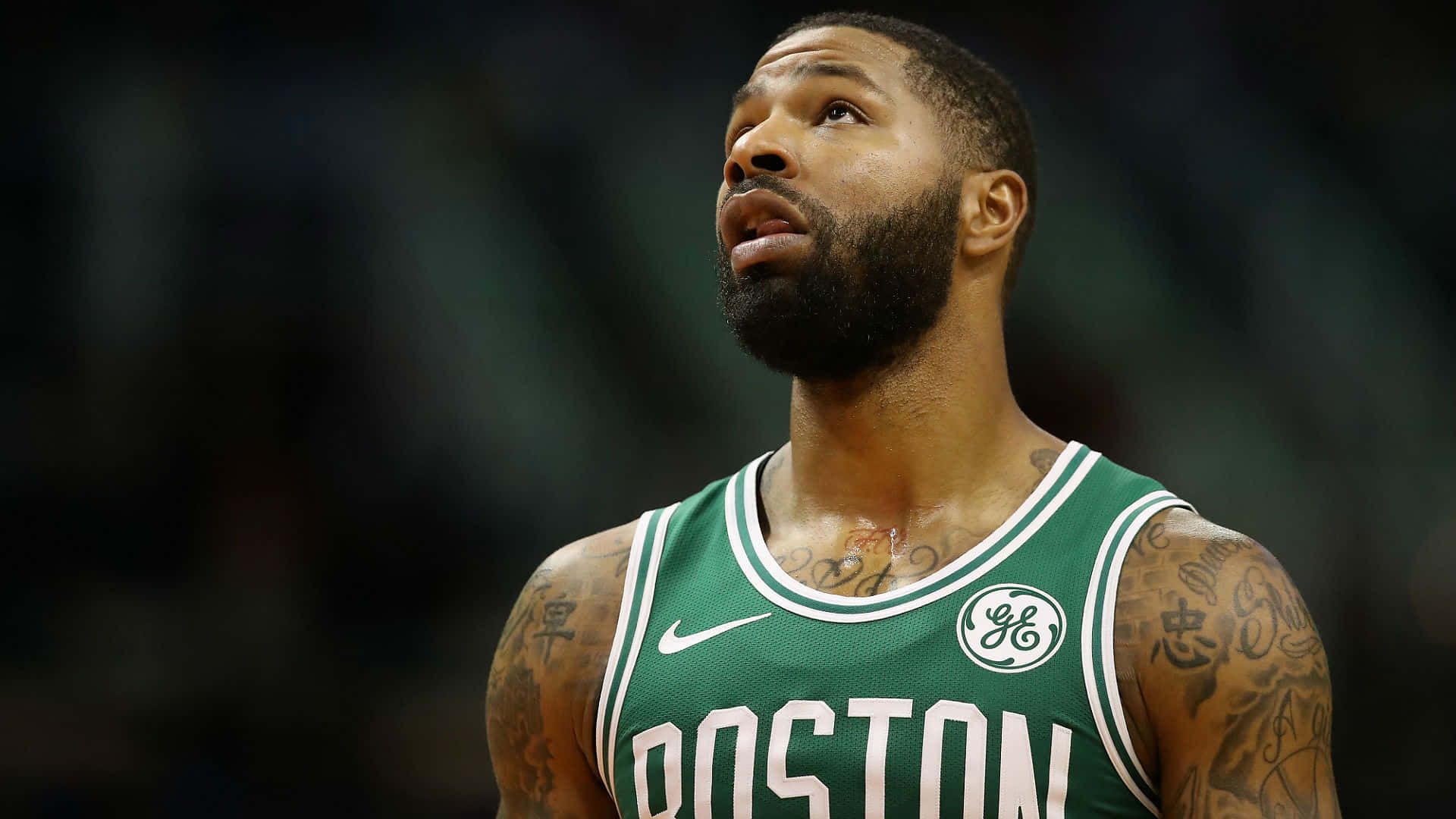 Looking Up Boston Celtics Forward Marcus Morris Background