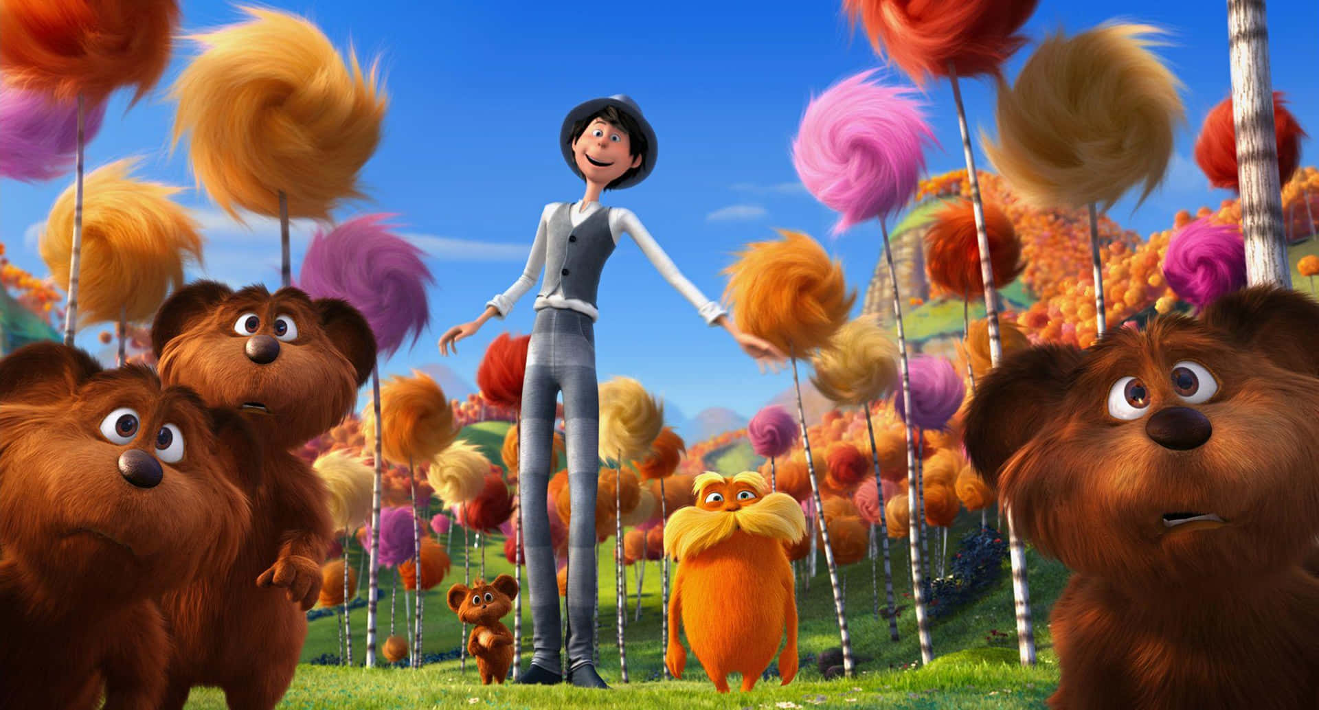 Lorax Character Gathering Truffula Forest Background