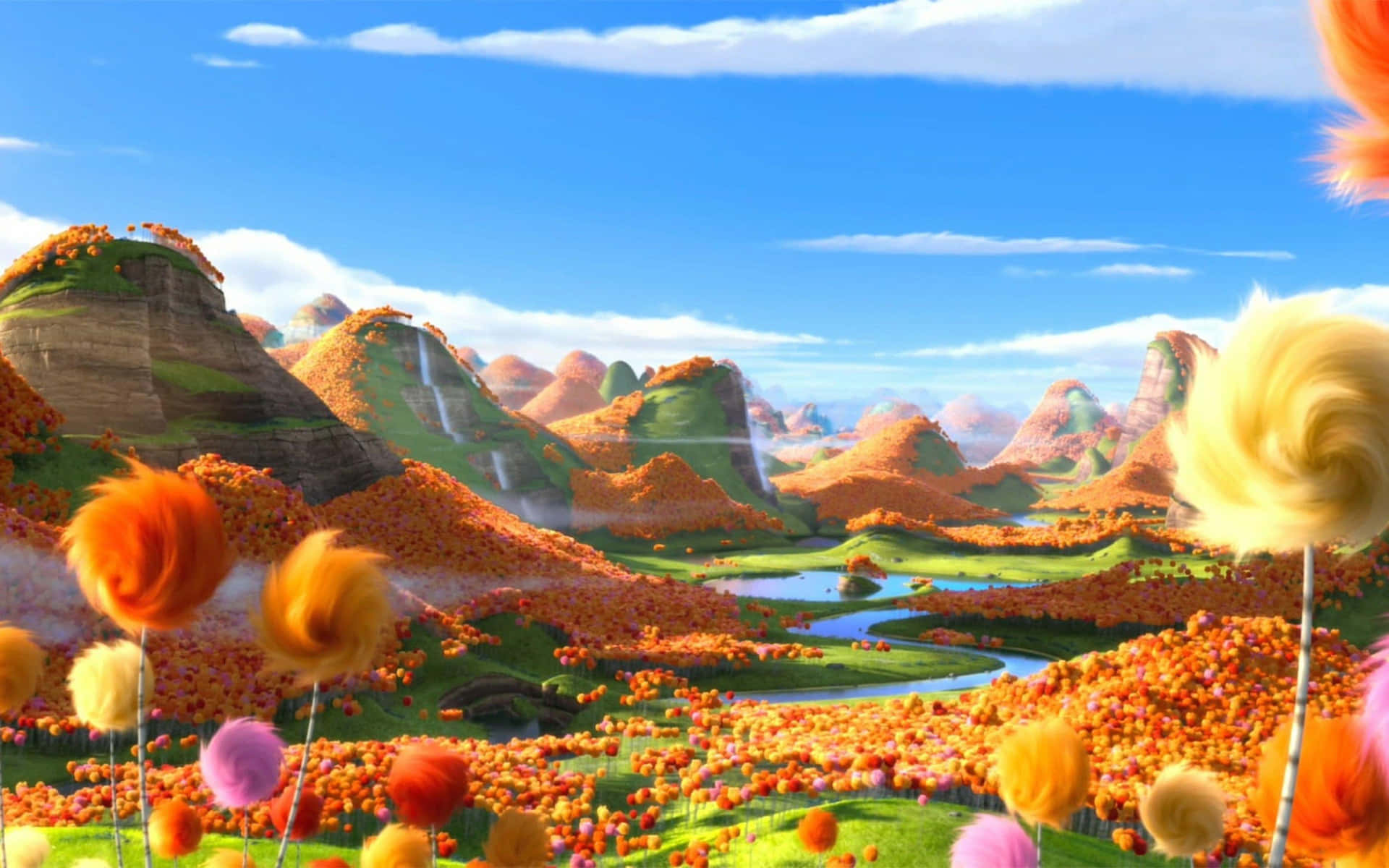 Lorax Truffula Valley Landscape Background