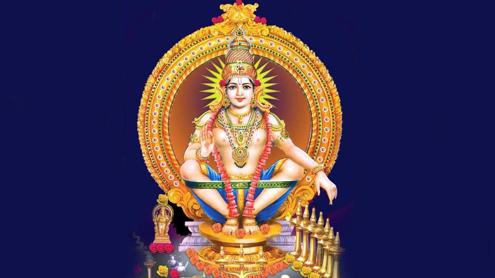 Lord Ayyappa On Blue Background Background