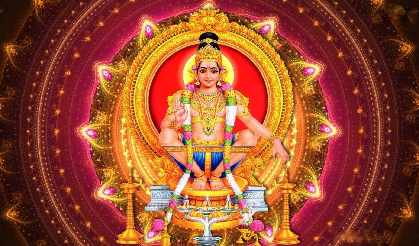 Lord Ayyappa On Circular Pattern Background