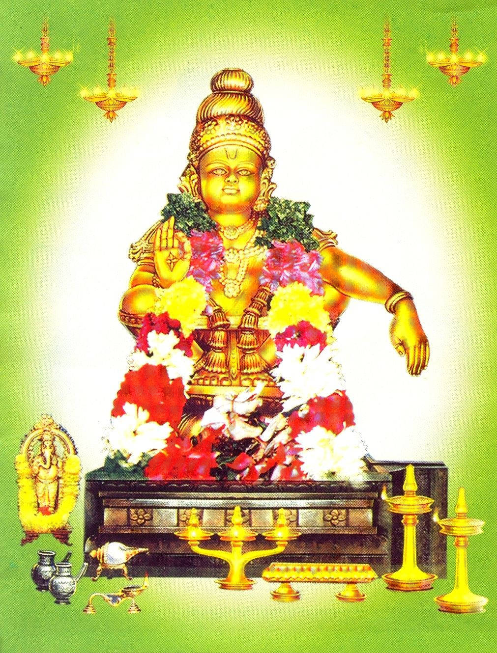 Lord Ayyappa On Green Background With Circle Background