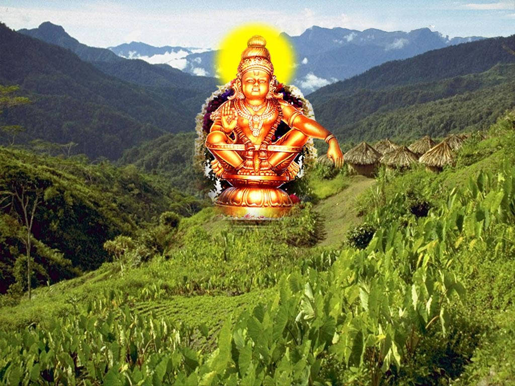 Lord Ayyappa On Plant Field Background