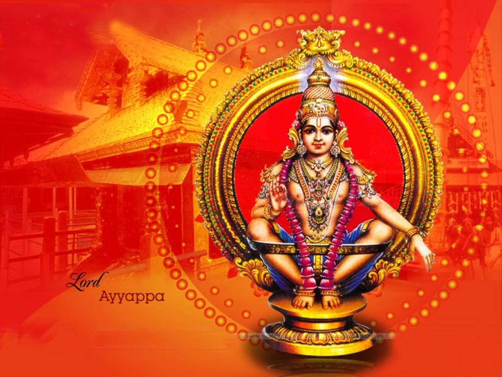Lord Ayyappa On Temple Tinted With Orange Background