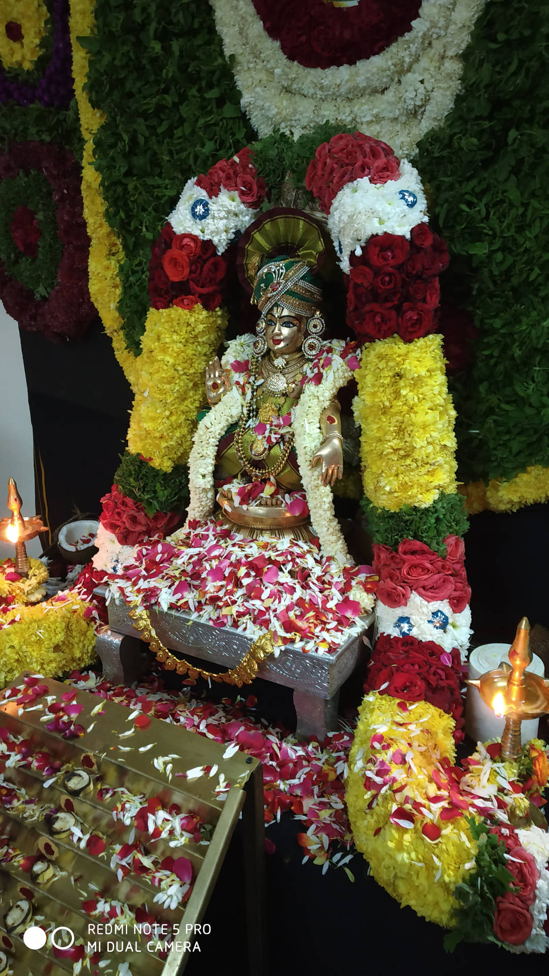 Lord Ayyappa Statue With Garlands Background
