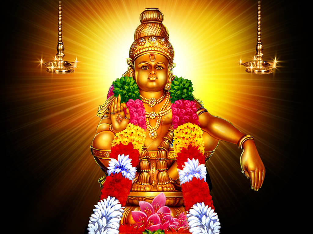 Lord Ayyappa With Candles Background