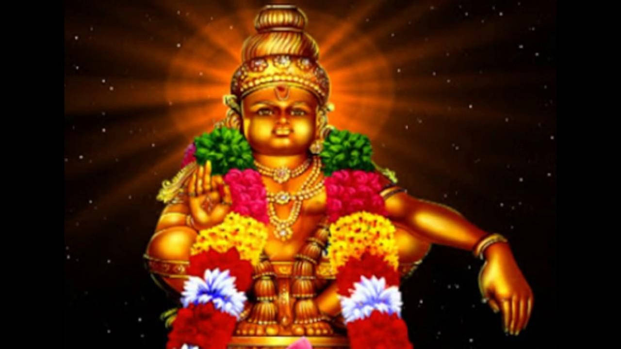 Lord Ayyappa With Garlands Close-up Background