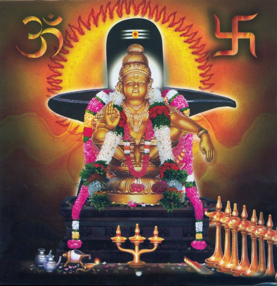 Lord Ayyappa With Hindu Symbols Background