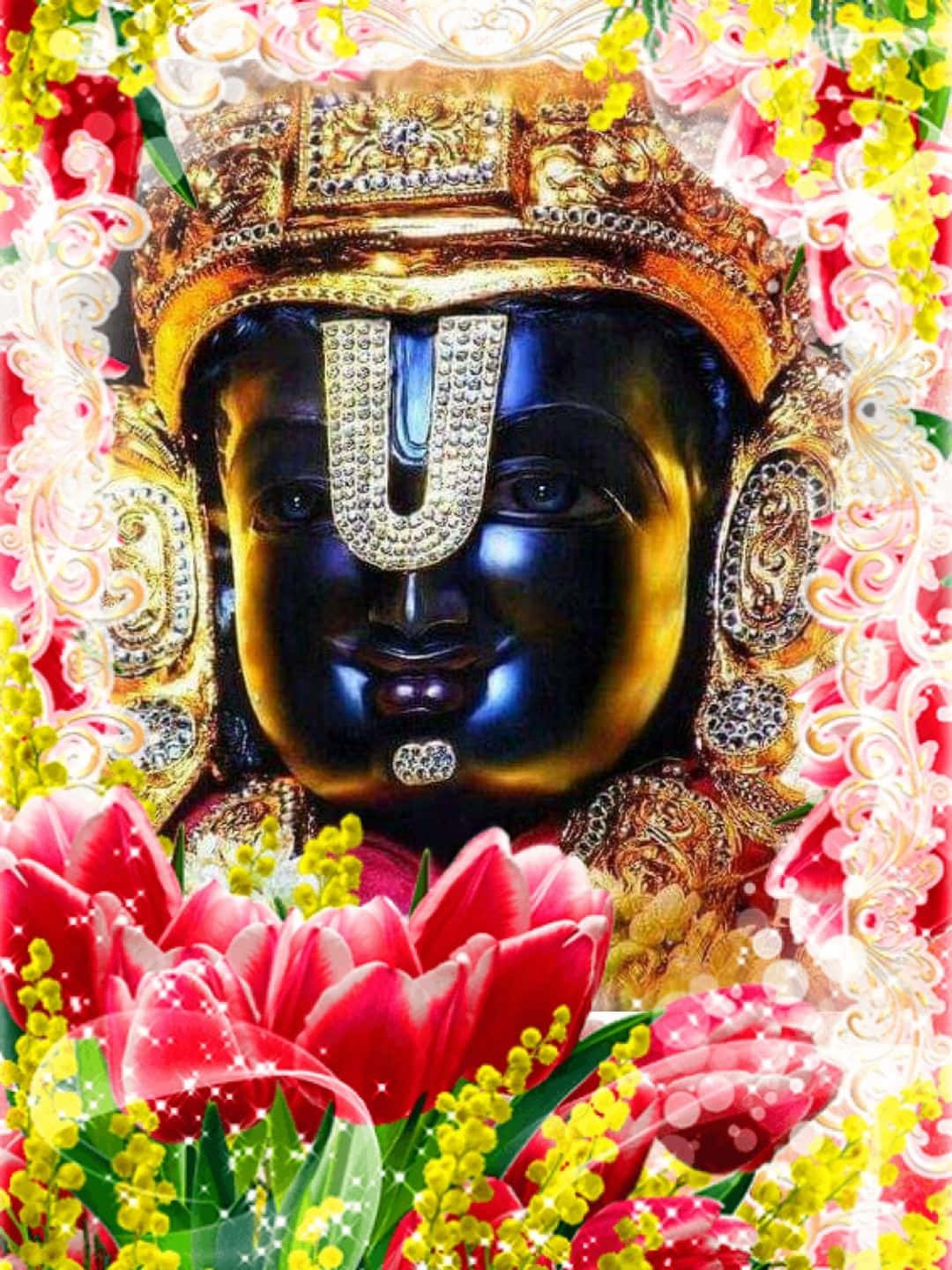 Lord Balaji Floral Frame Background