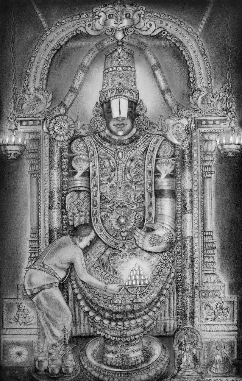 Lord Balaji Grayscale Sketch