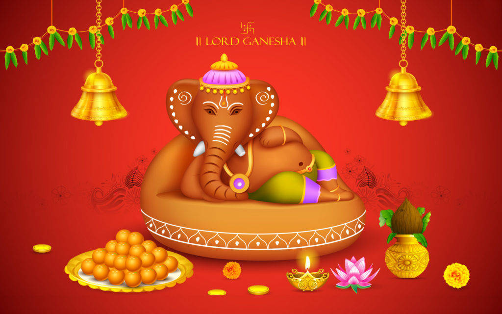 Lord Ganesha Cute Festive Art Background