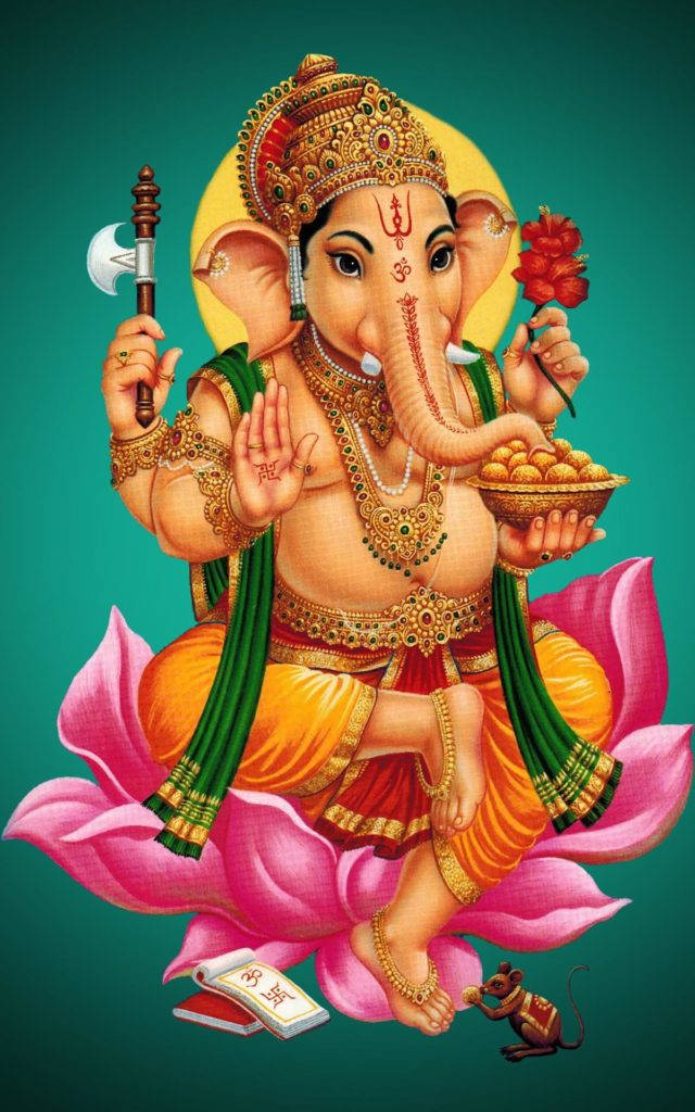 Lord Ganesha In Green Vignette Background Background