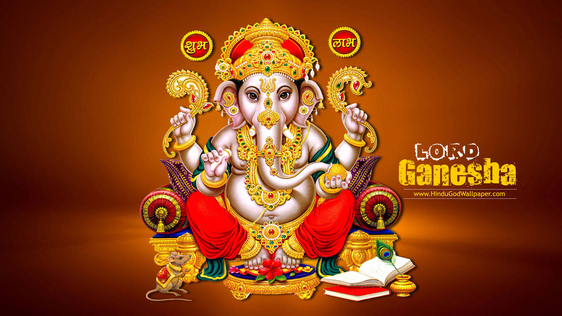 Lord Ganesha In Orange Background Background