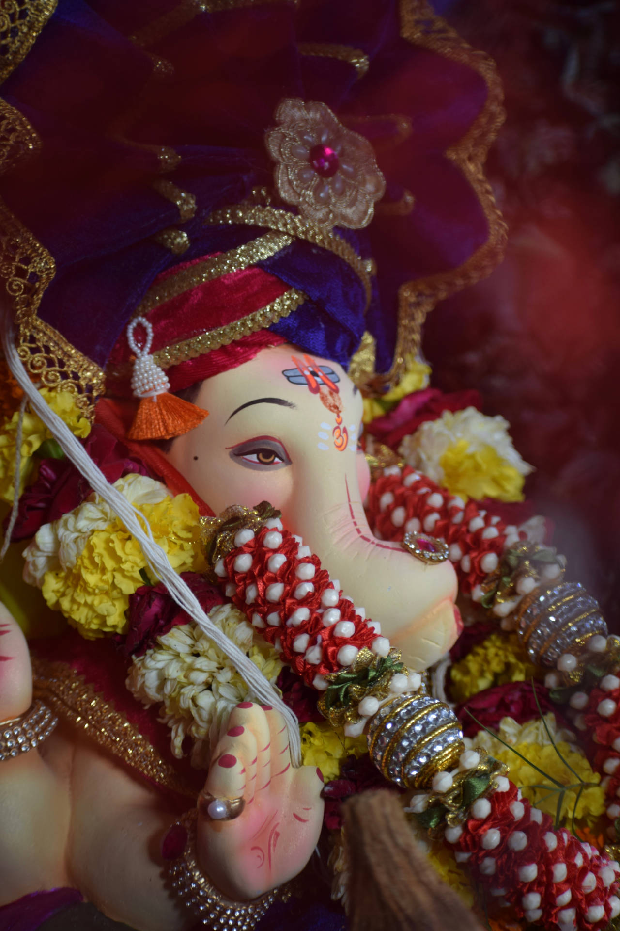 Lord Ganesha In Ornamental Clothing Background