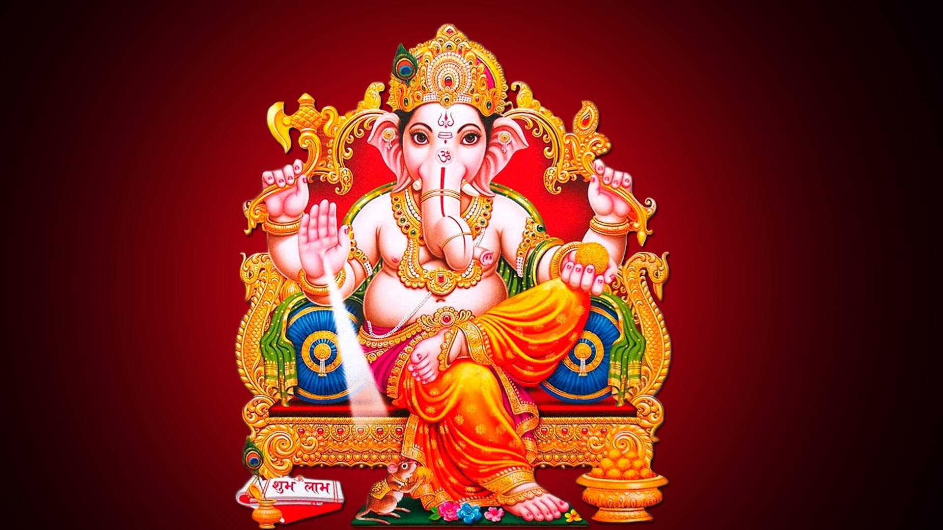 Lord Ganesha In Red Vignette Background