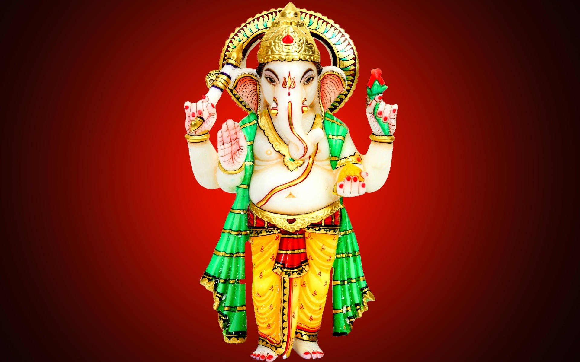 Lord Ganesha Standing With Gold Halo Background