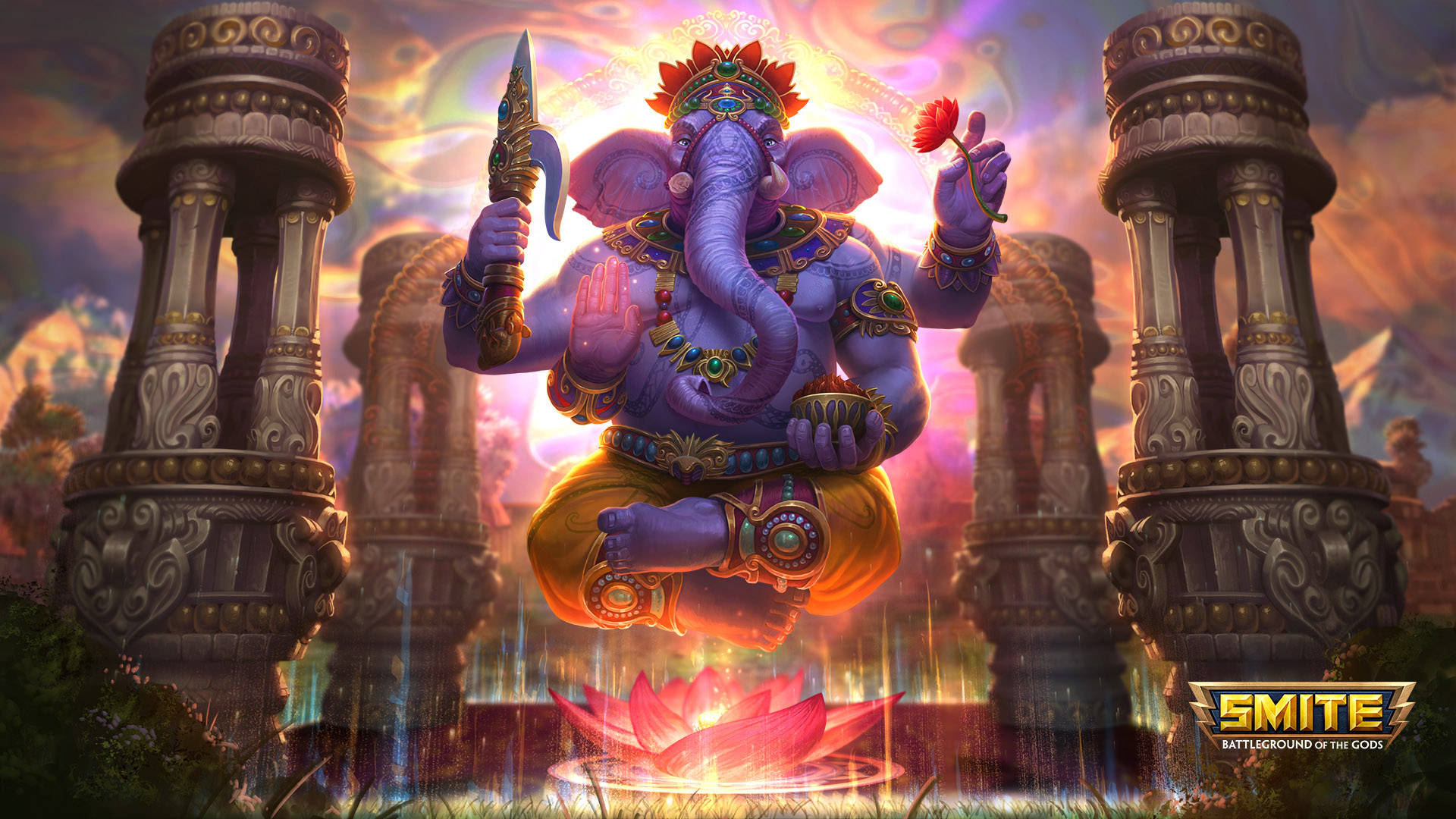 Lord Ganesha With Ancient Towers Background