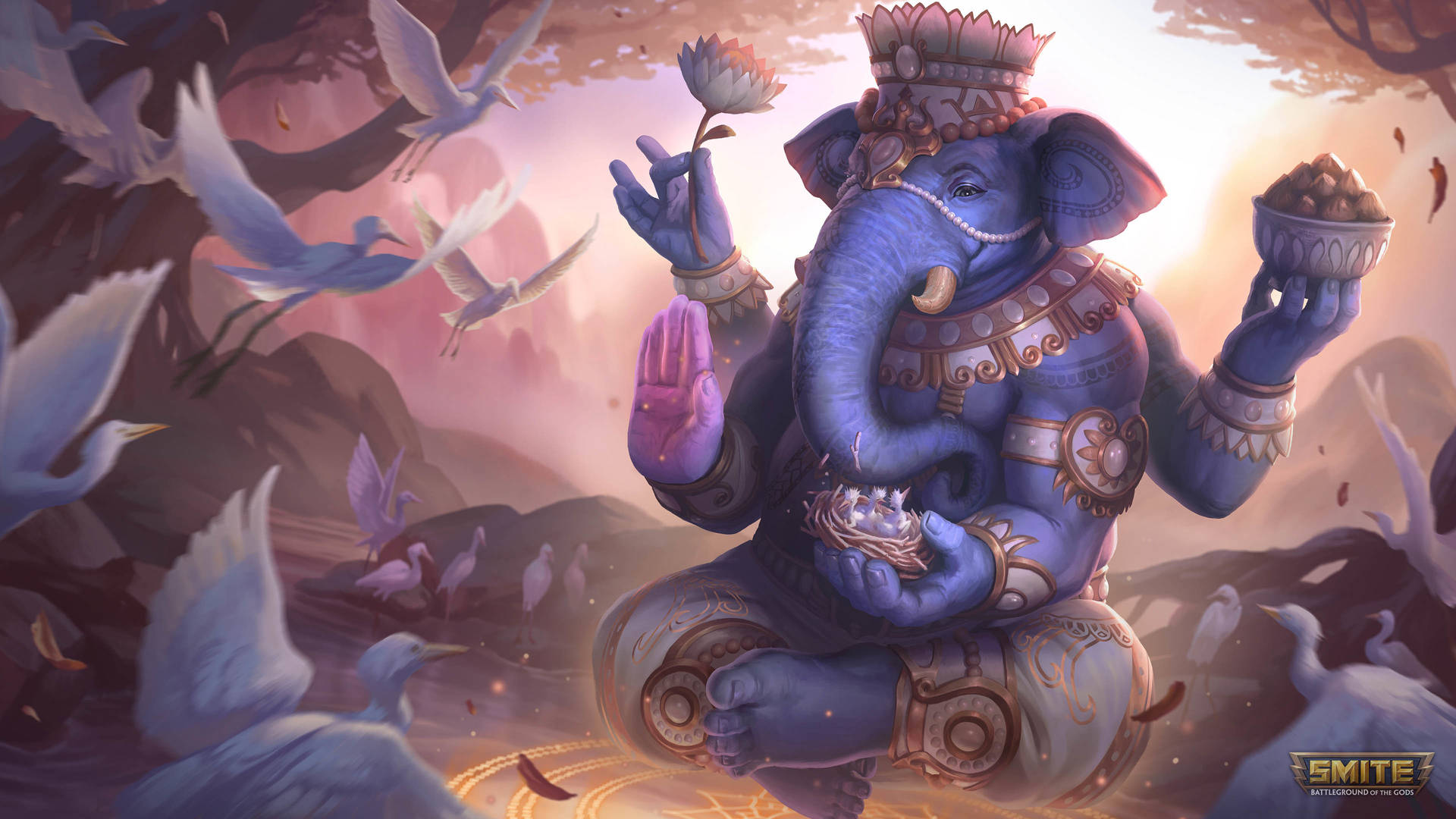 Lord Ganesha With Cranes Background