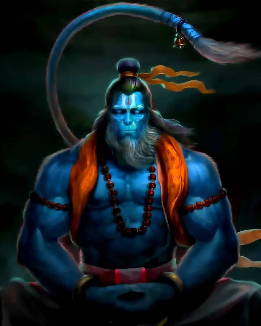 Lord Hanuman 3d Blue Skin Background