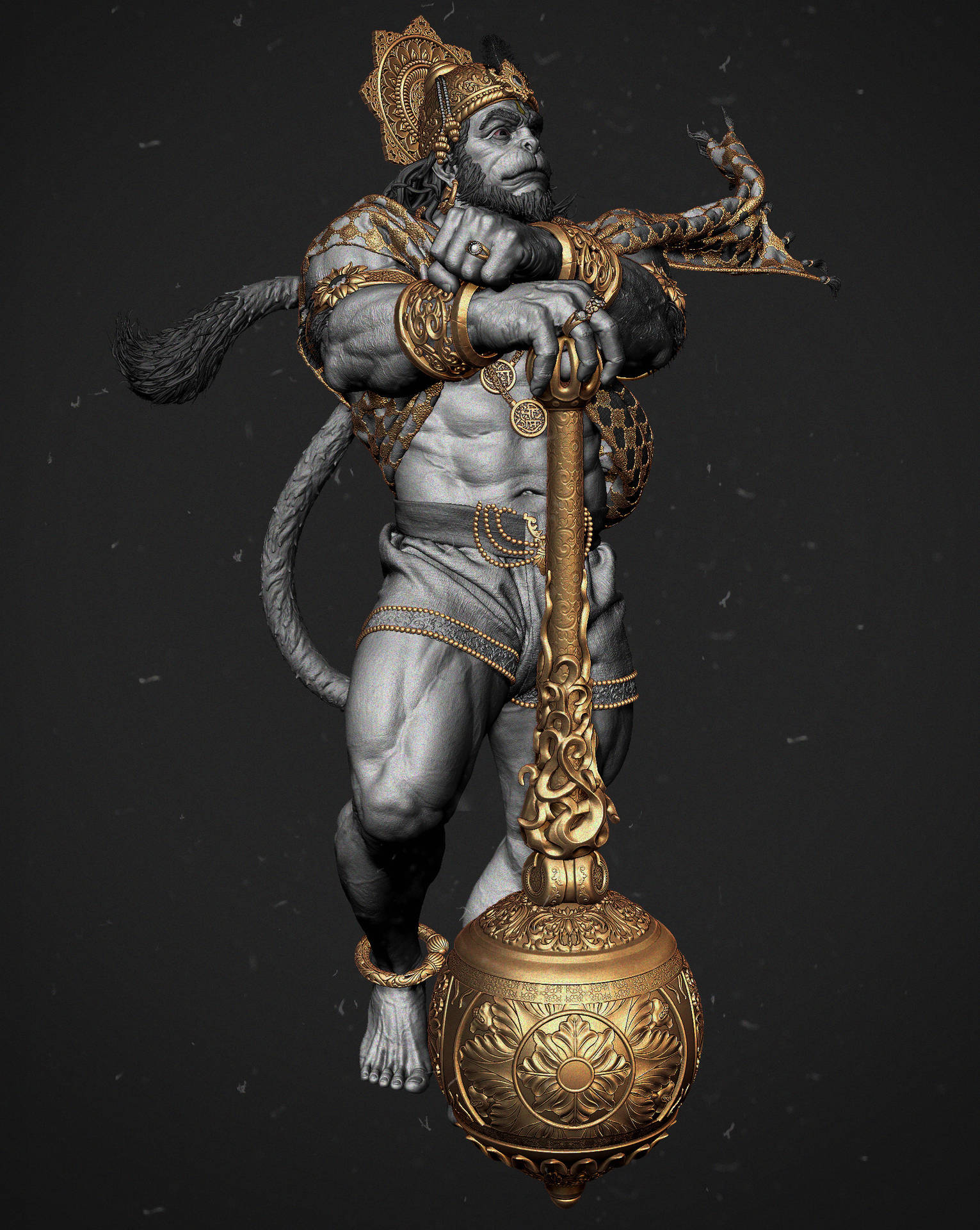 Lord Hanuman 3d Brass Bludgeon