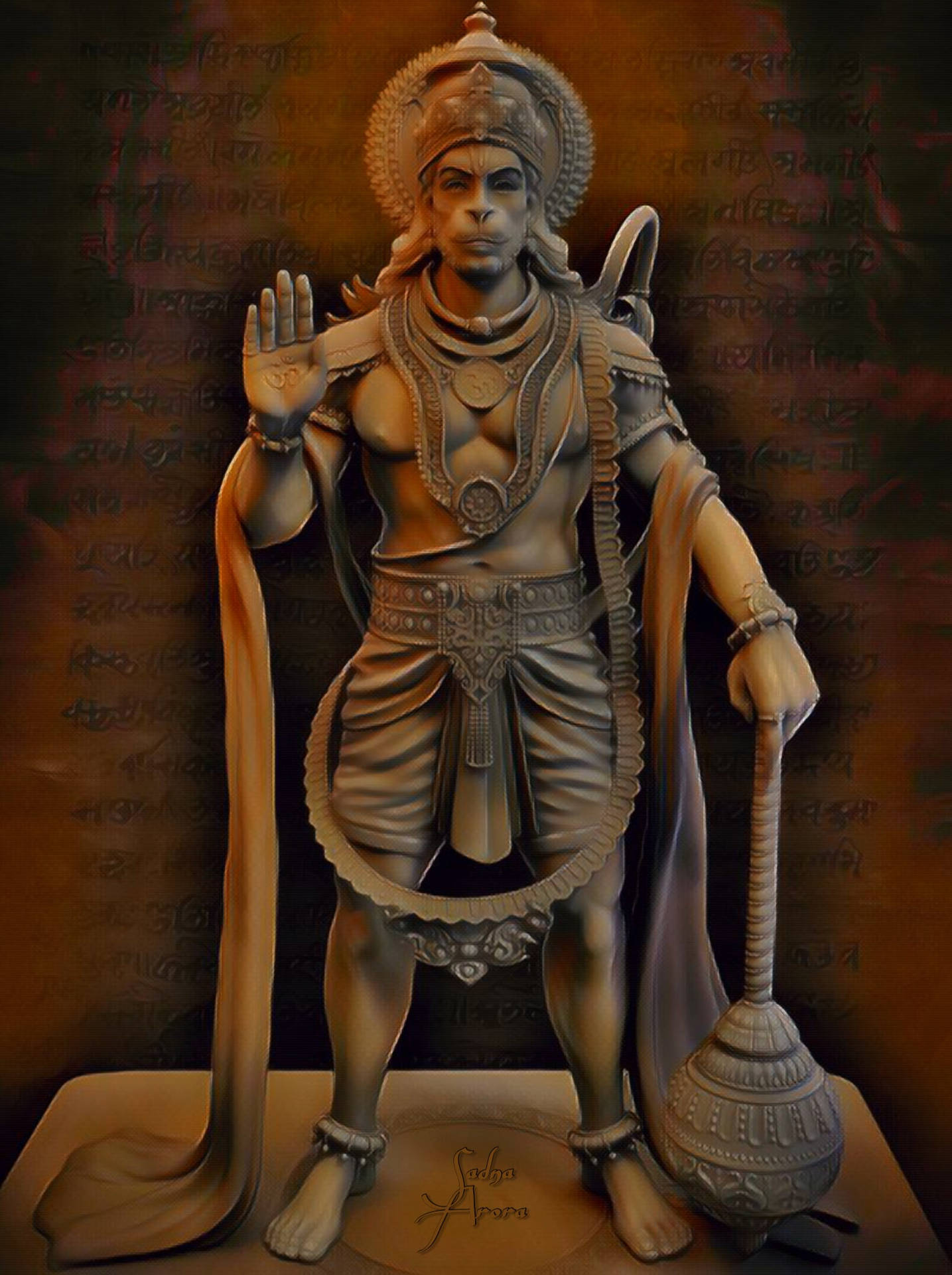 Lord Hanuman 3d Clay Sculpture Background