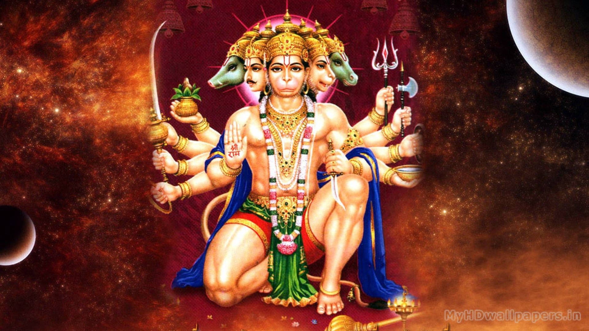 Lord Hanuman 3d Five Heads Background