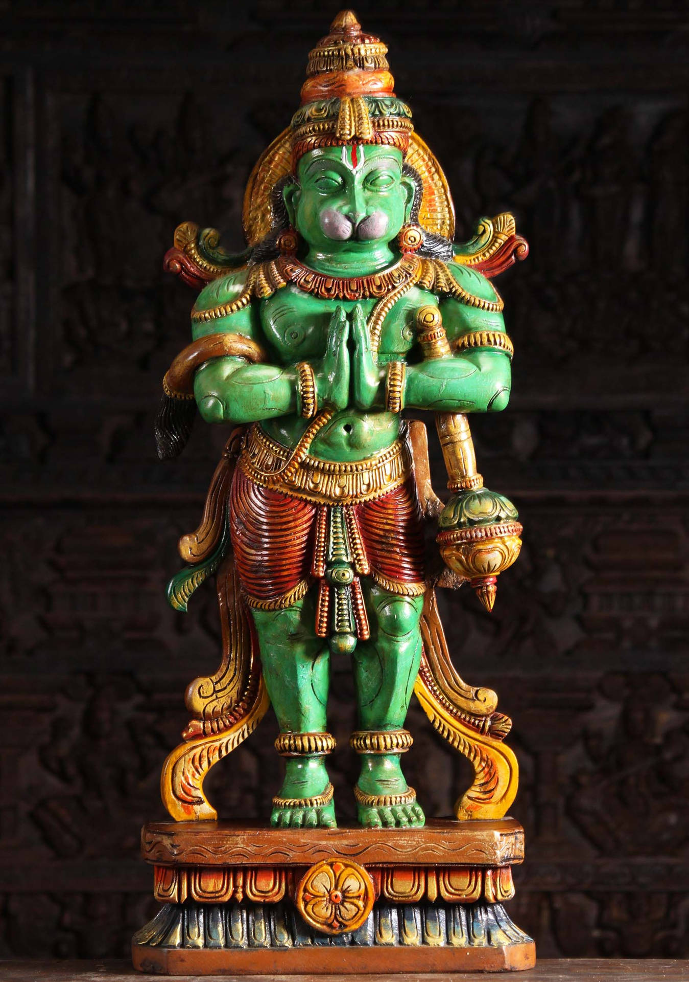 Lord Hanuman 3d Green Sculpture Background