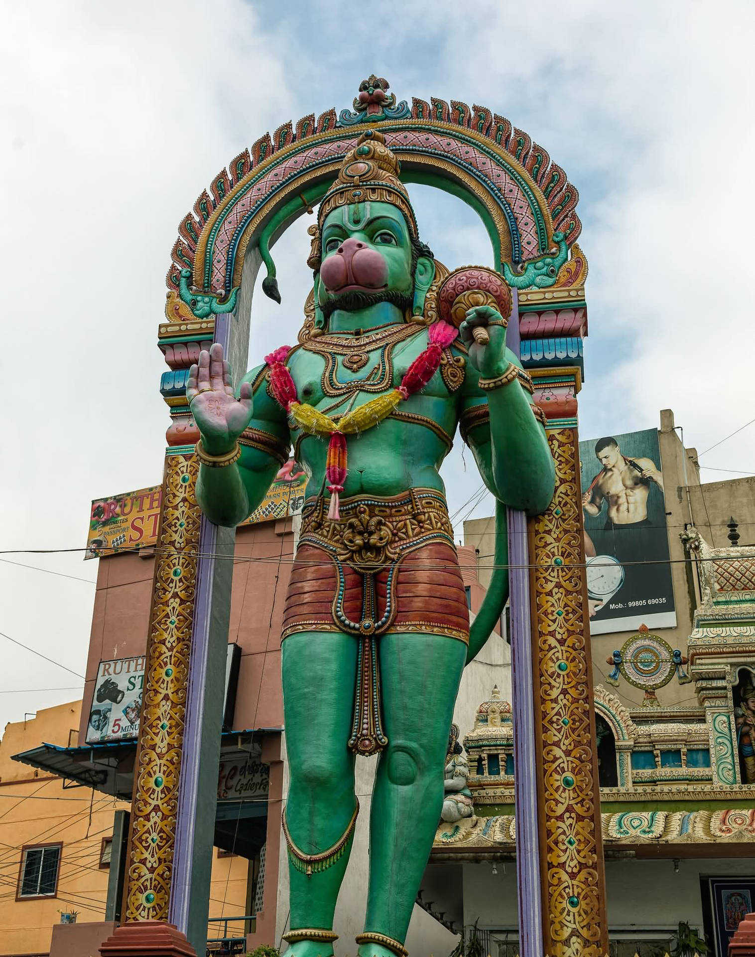 Lord Hanuman 3d Green Statue Background