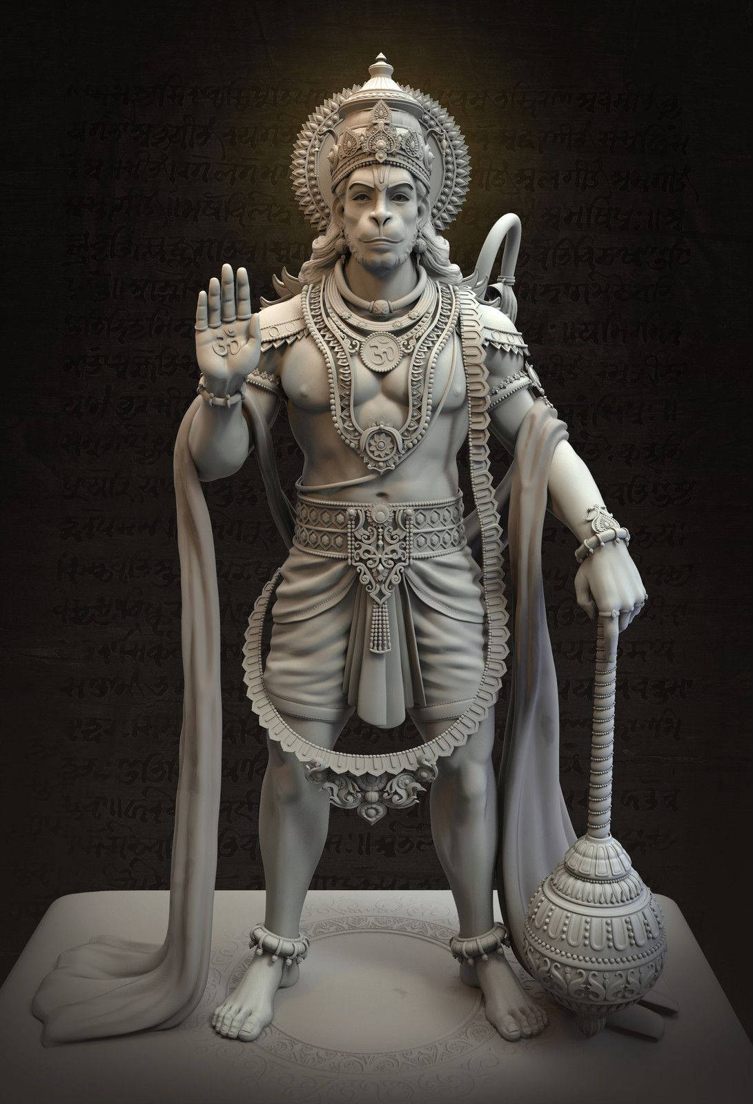 Lord Hanuman 3d Stone Sculpture Background