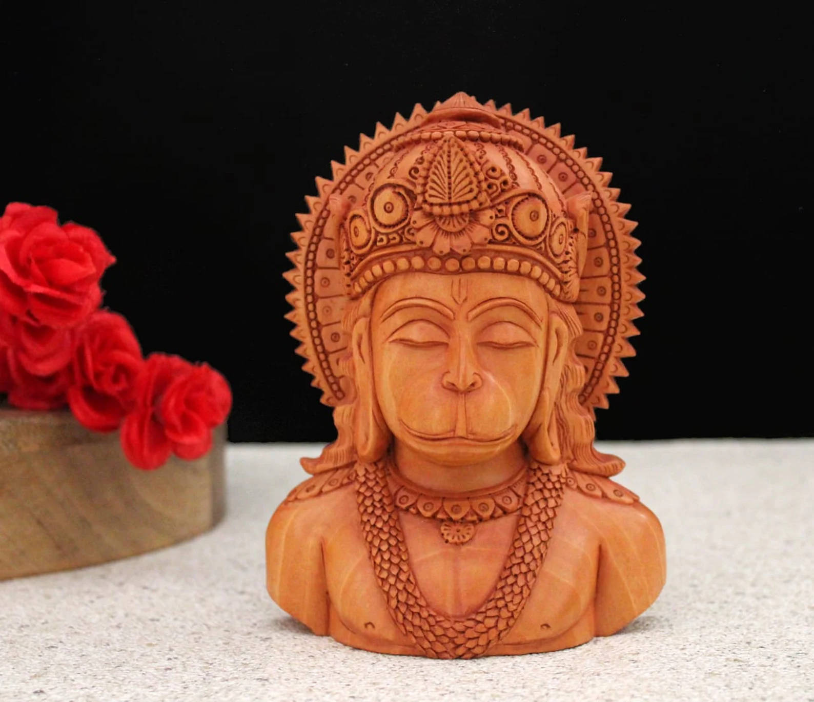 Lord Hanuman 3d Wood Sculpture Background