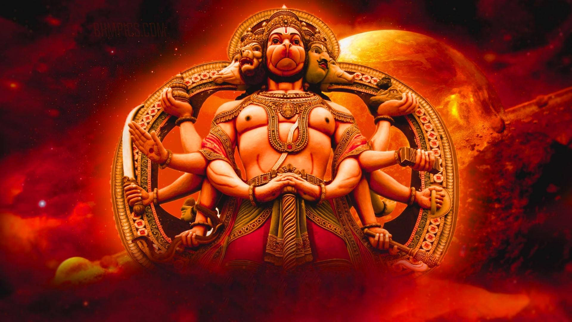 Lord Hanuman Hd Three Faces And Multiple Arms