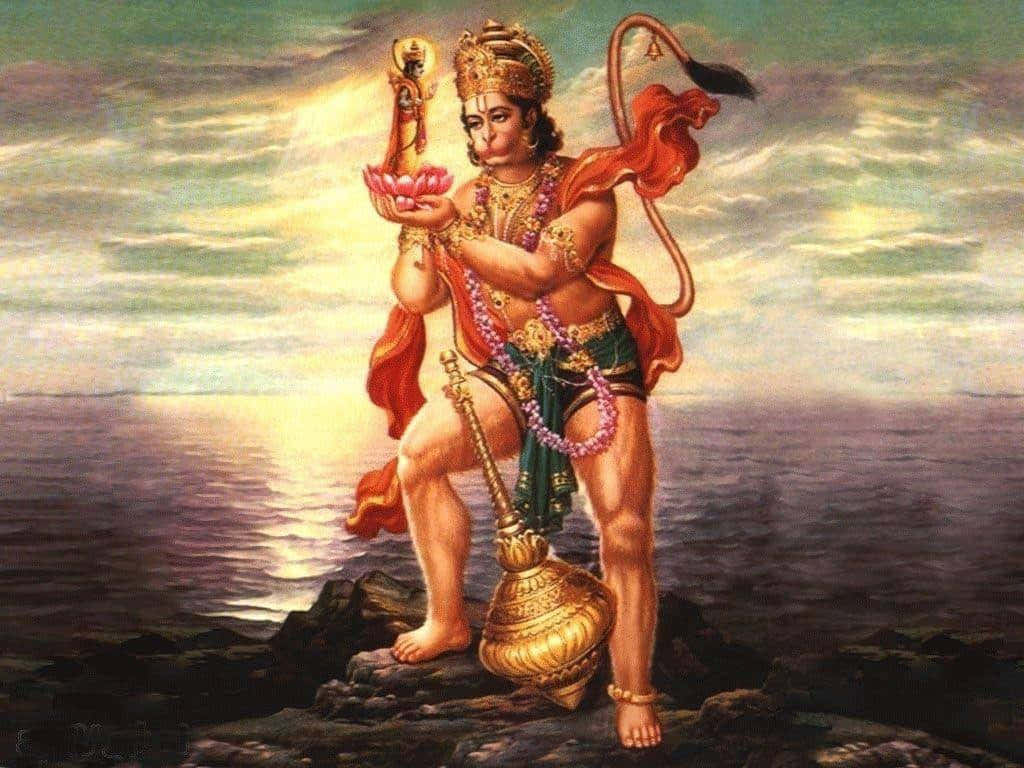 Lord Hanuman Holding Mountain Background