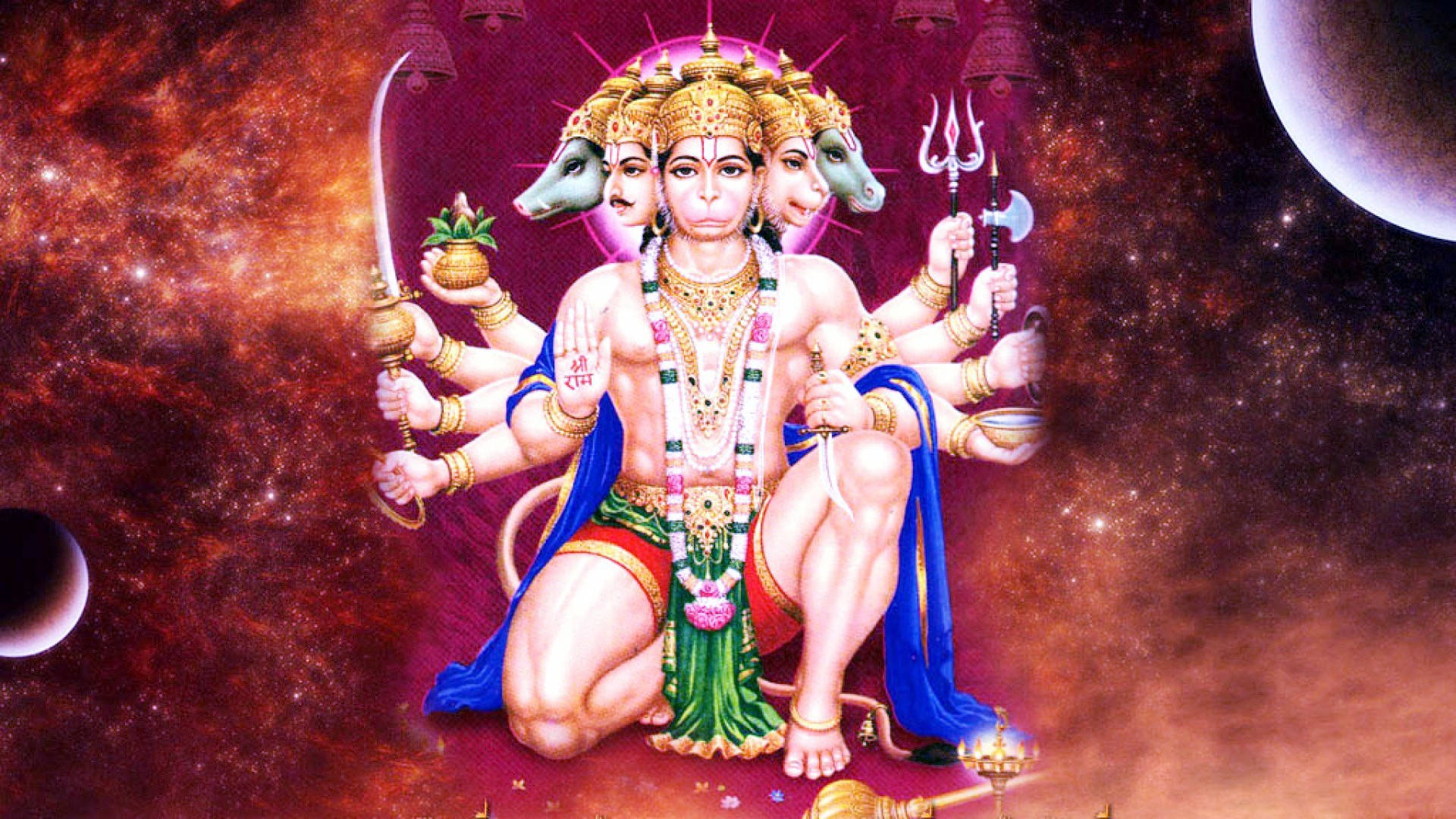 Lord Hanuman Many Faces In Sky Hd Background