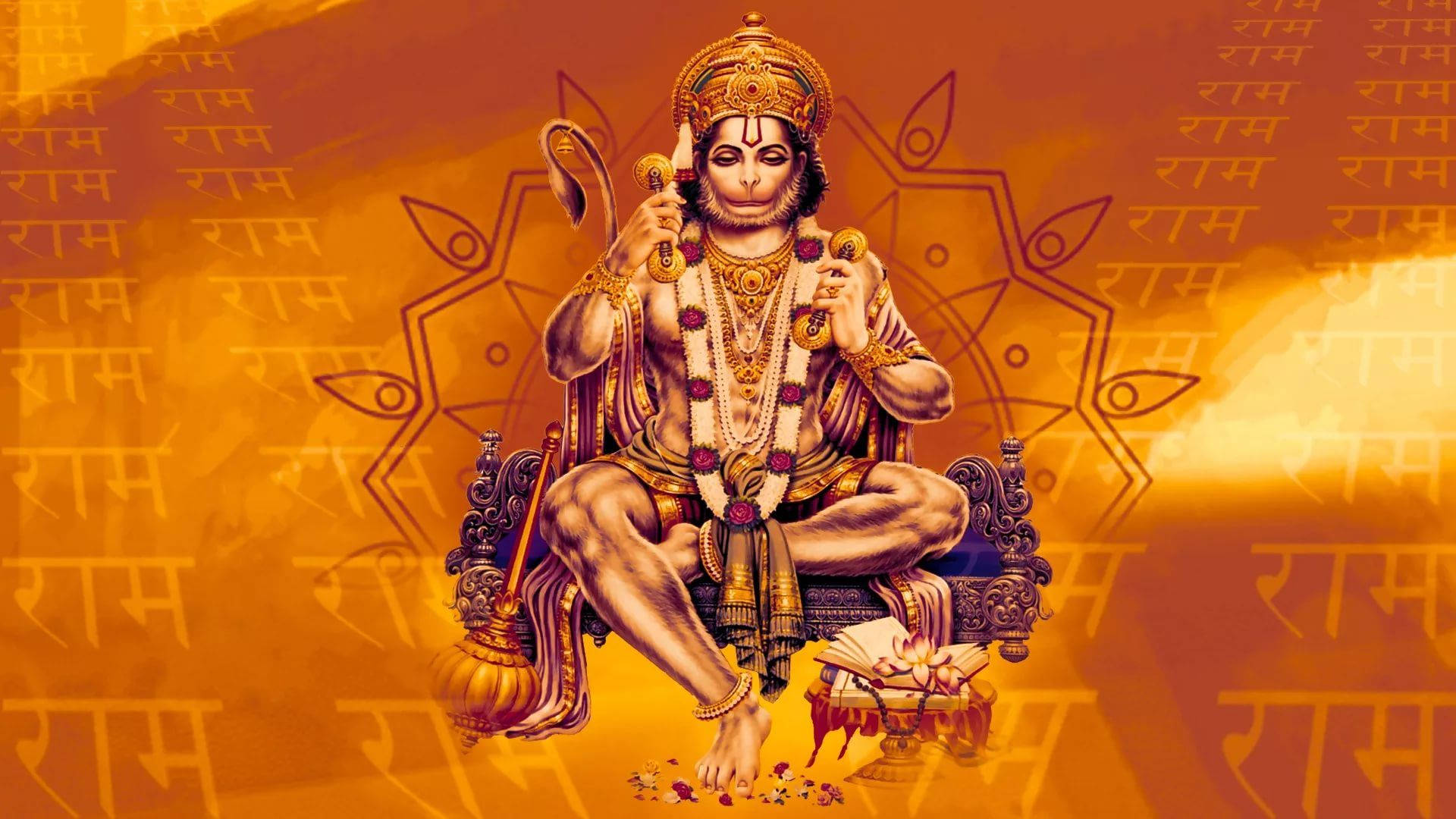 Lord Hanuman On Gold Hd Background