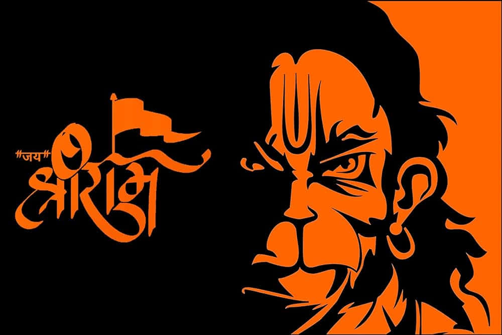 Lord Hanuman Orange Black Artwork