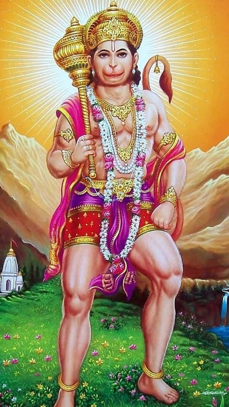 Lord Hanuman Powerful Stance Background