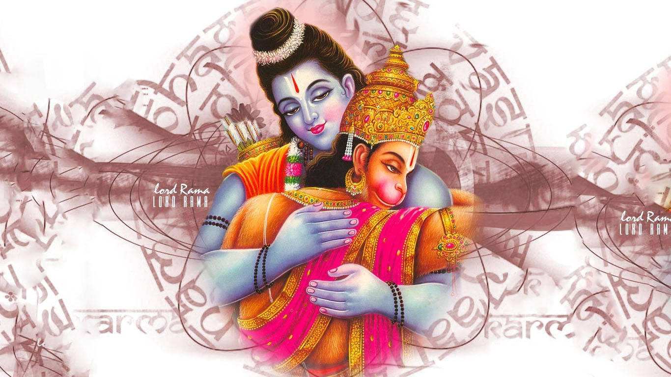 Lord Hanuman Rama Hugging On Abstract Pattern Hd