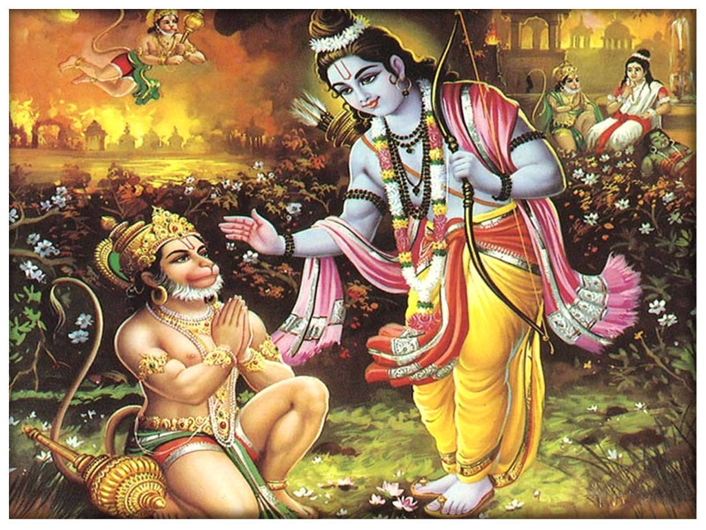 Lord Hanuman Rama In Garden Hd Background