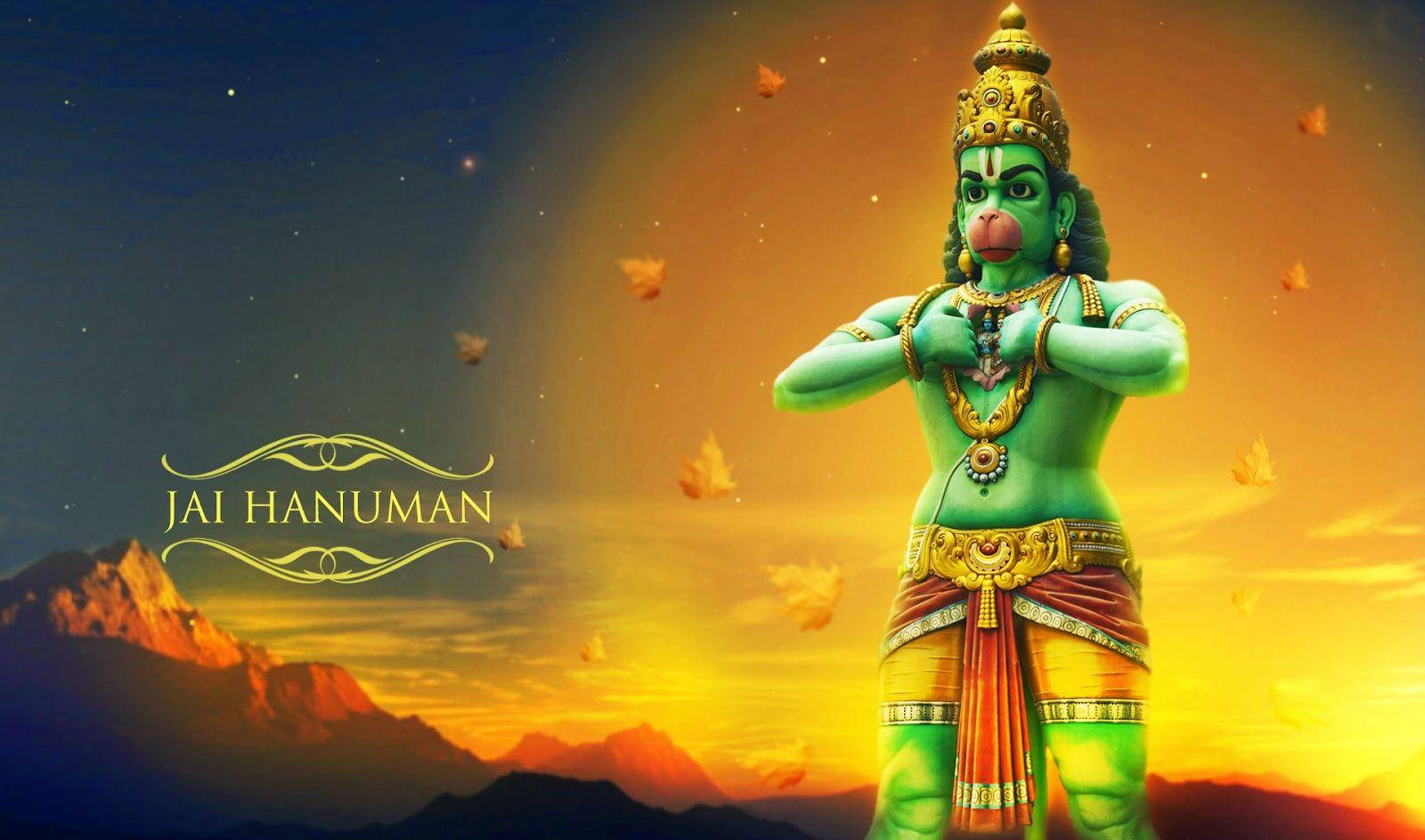 Lord Hanuman Standing Over Mountains Hd Background