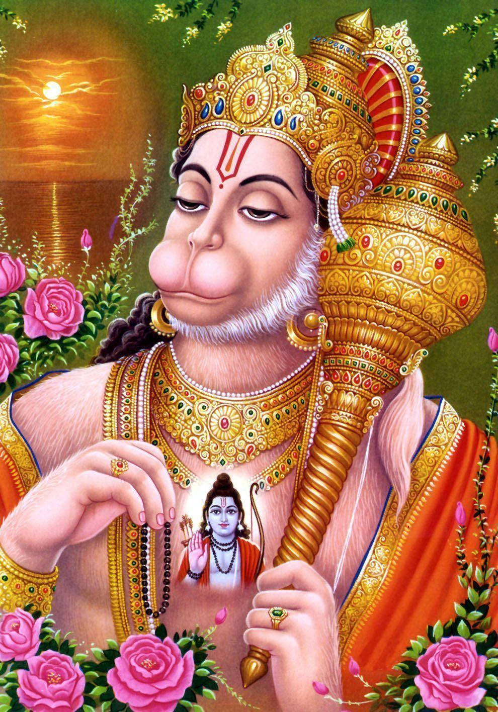 Lord Hanuman With Rama On Chest Hd Background