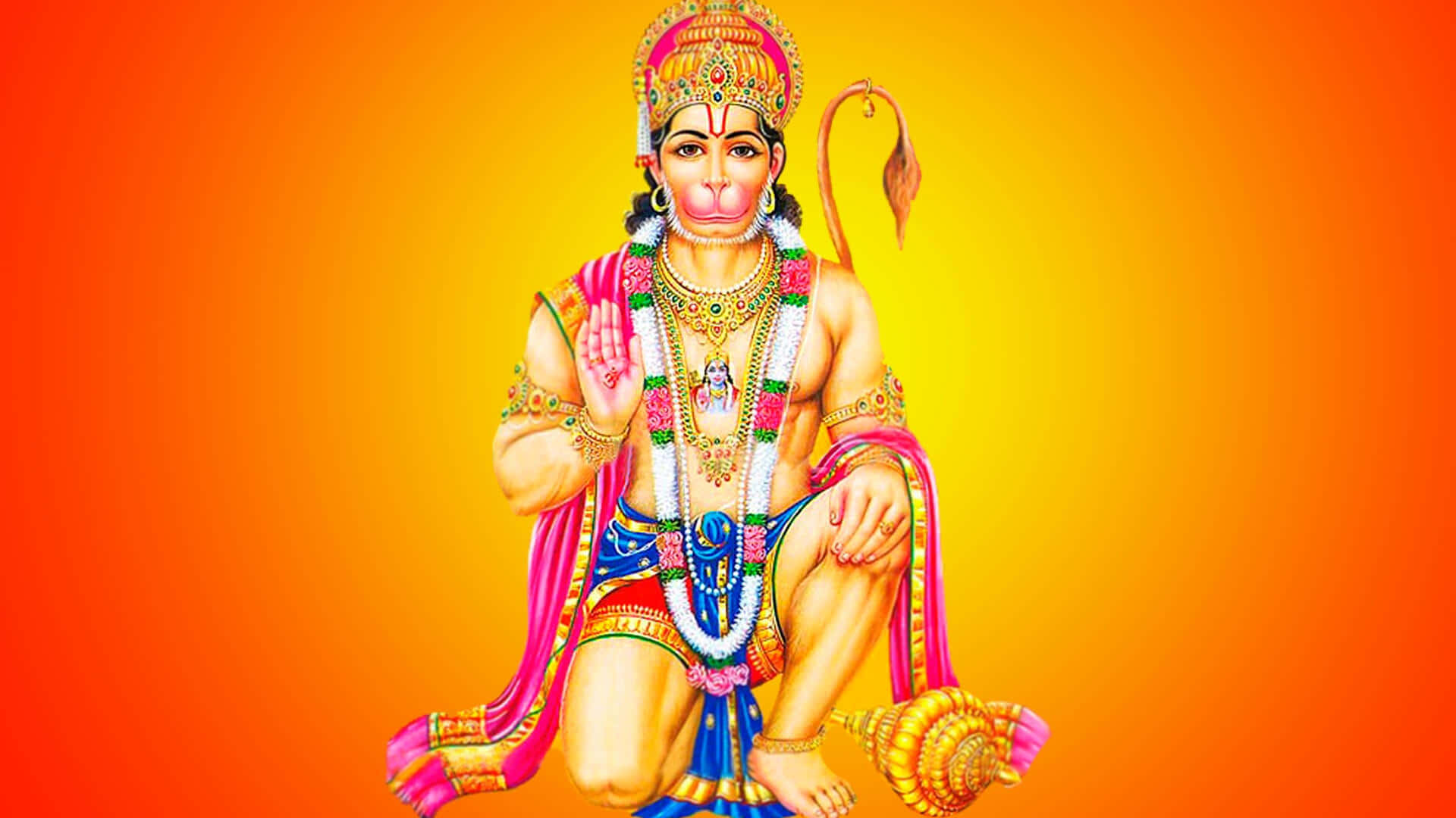 Lord Hanumanin Orange Aura Background