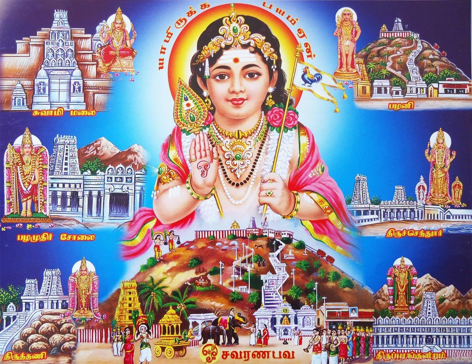 Lord Murugan 4k Above Mountain With Temples Background