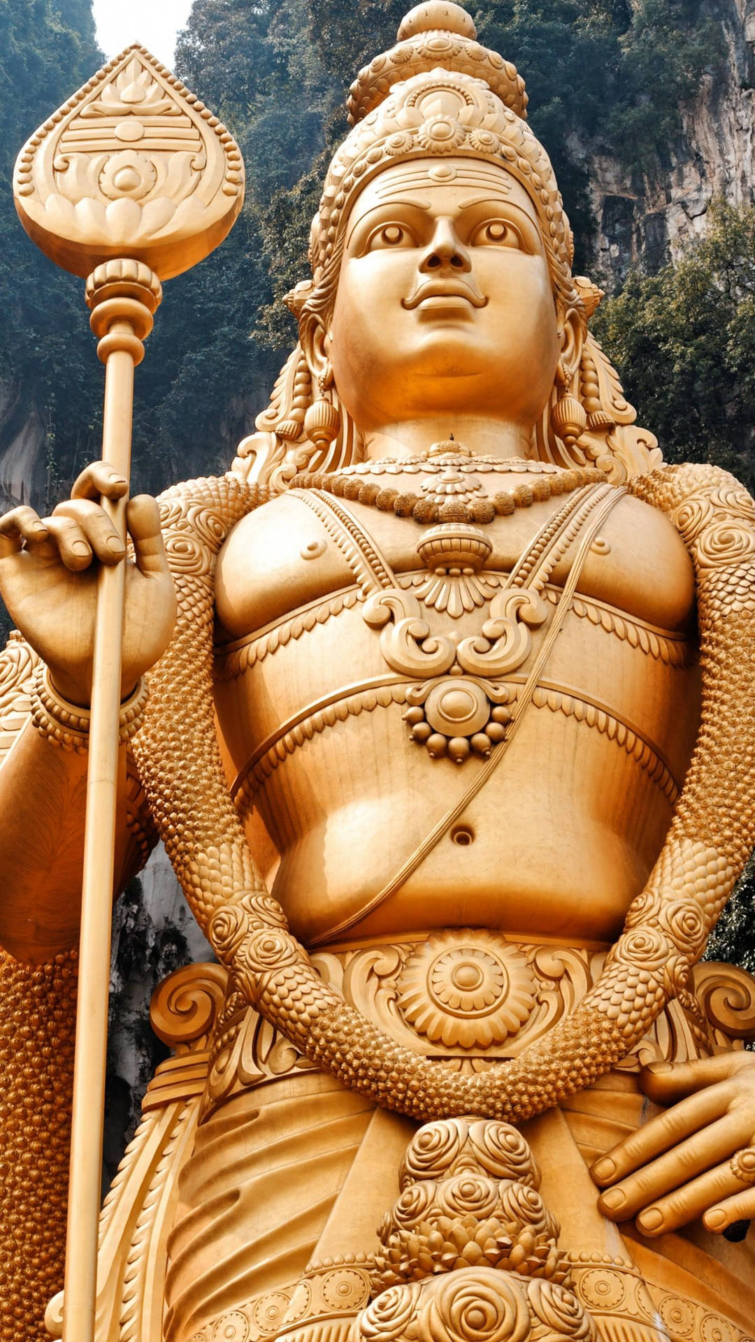 Lord Murugan 4k Golden Statue Portrait Front View Background