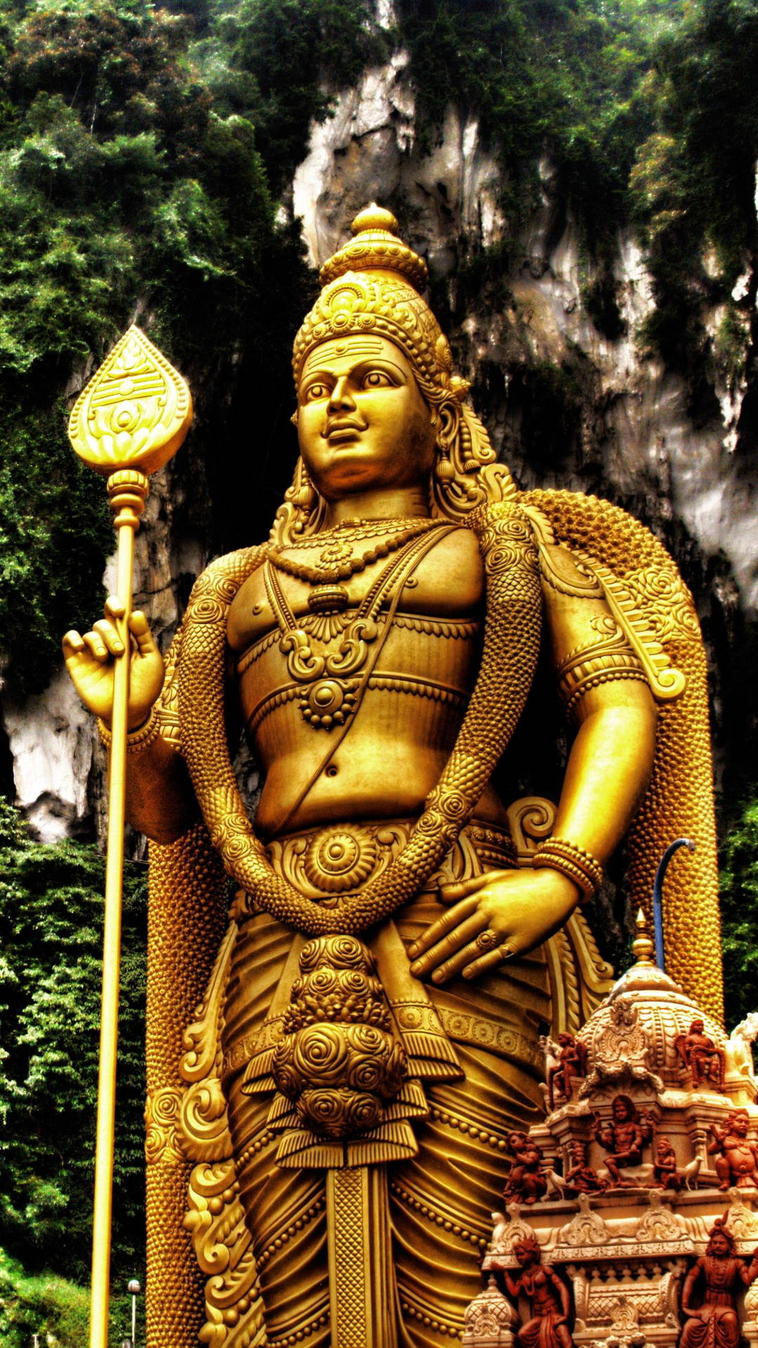 Lord Murugan 4k Golden Statue Portrait Background