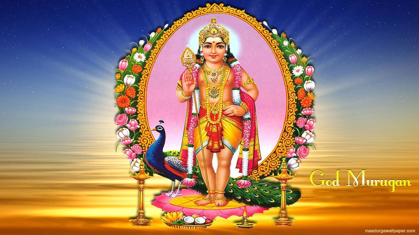 Lord Murugan Against Golden Pink Mirror