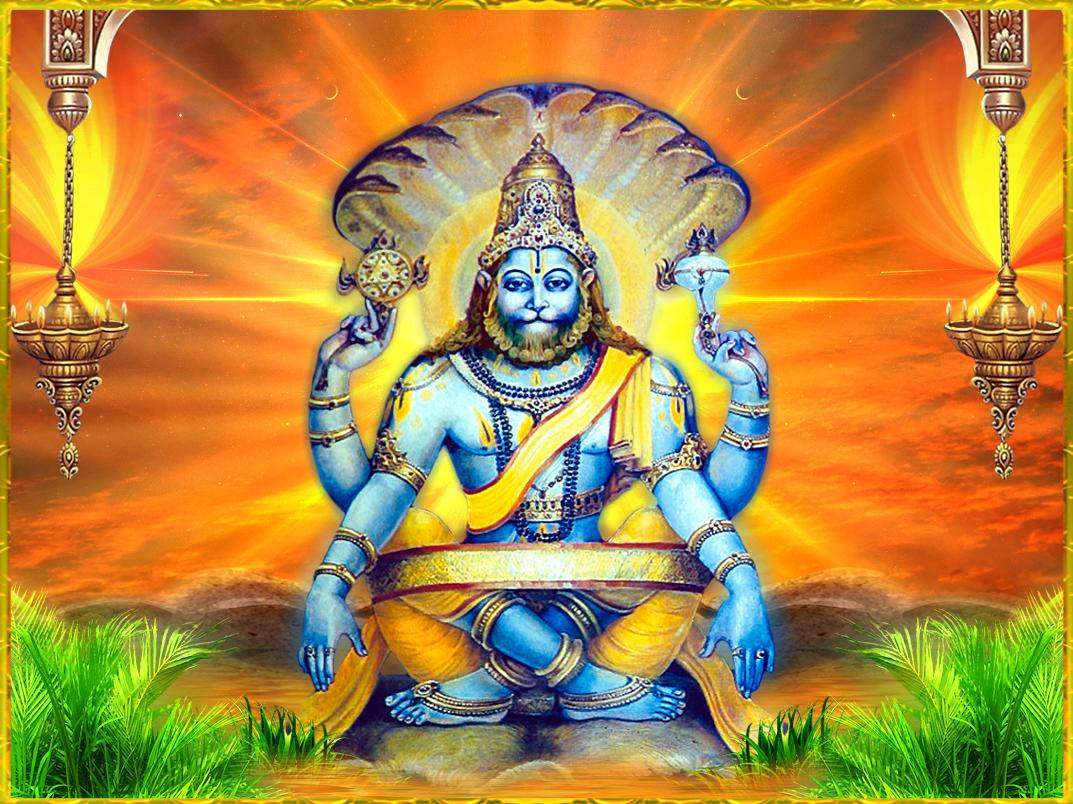 Lord Narasimha In Divine Artwork Background
