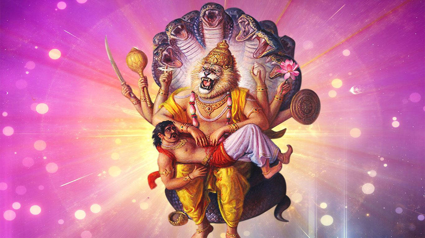 Lord Narasimha Pink Background Background